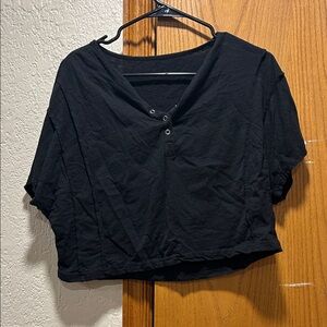 SHEIN Black Crop Top with Button Detail